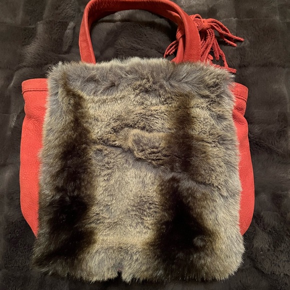 Miss Albright Red and Brown Faux Fur Shoulder Bag - Picture 2 of 10